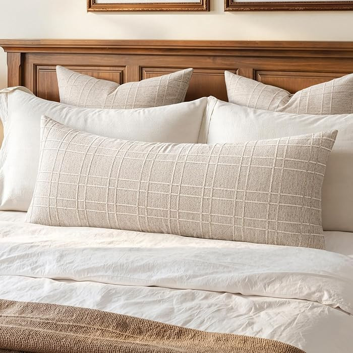 MIULEE Long Lumbar Throw Pillow Cover 14x36 Soft Linen Check Decorative Pillowcase Pack of 1 Vint... | Amazon (US)