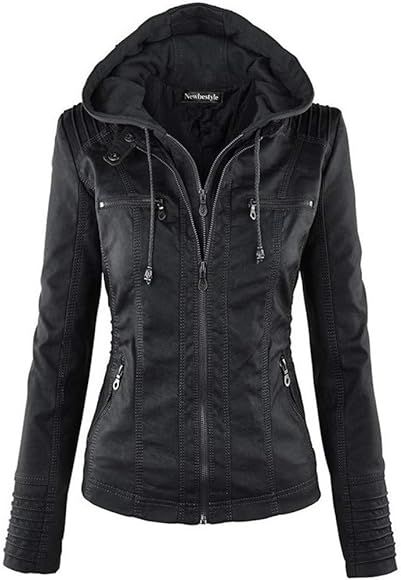 Women Hooded Faux Leather Zipper Motorcyle Jacket | Amazon (CA)