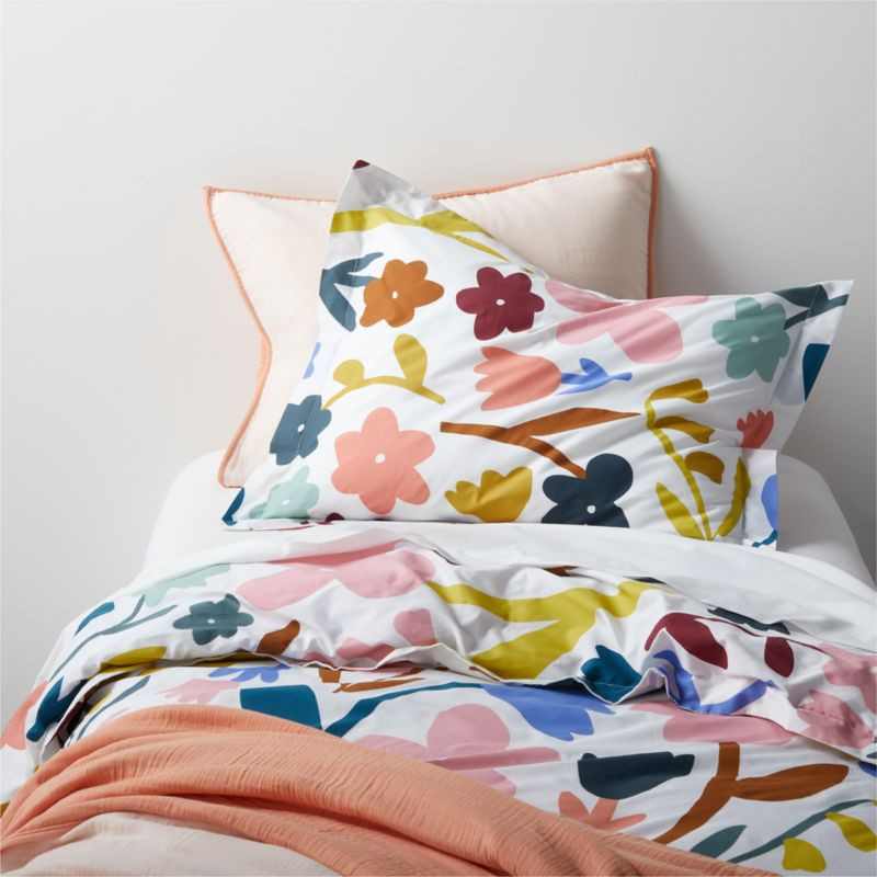 Emile Organic Cotton Twin Colorful Floral Duvet Cover + Reviews | Crate & Kids | Crate & Barrel