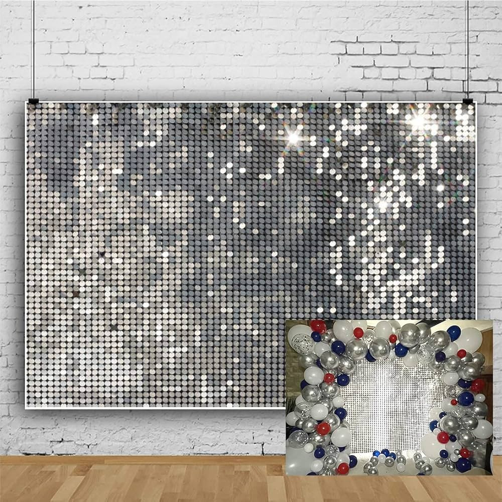 YongFoto 8x6ft Disco Party Backdrop Sliver Sequins Photography Background Glitter Halos Wedding B... | Amazon (US)
