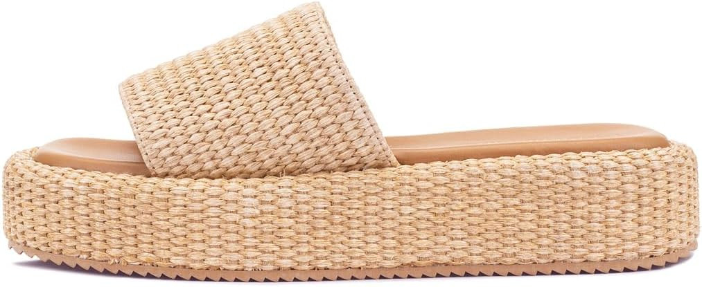 Monrovia Platform Sandals Women Raffia Wicker Espadrilles, Slip On Low Wedge Slides, Summer Straw... | Amazon (US)