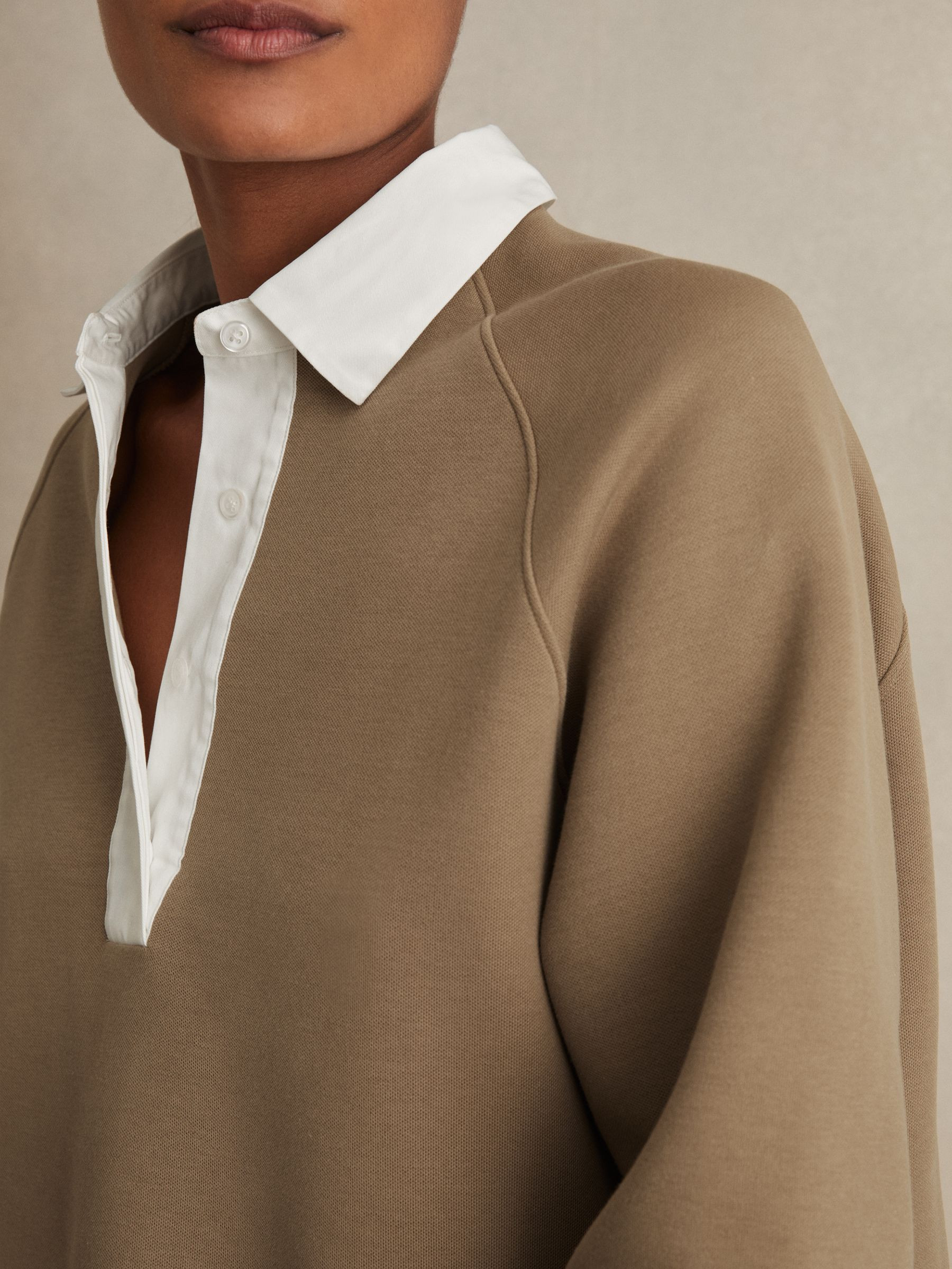 Reiss Cotton-Blend Interlock Collar Sweatshirt in Camel - REISS | Reiss UK