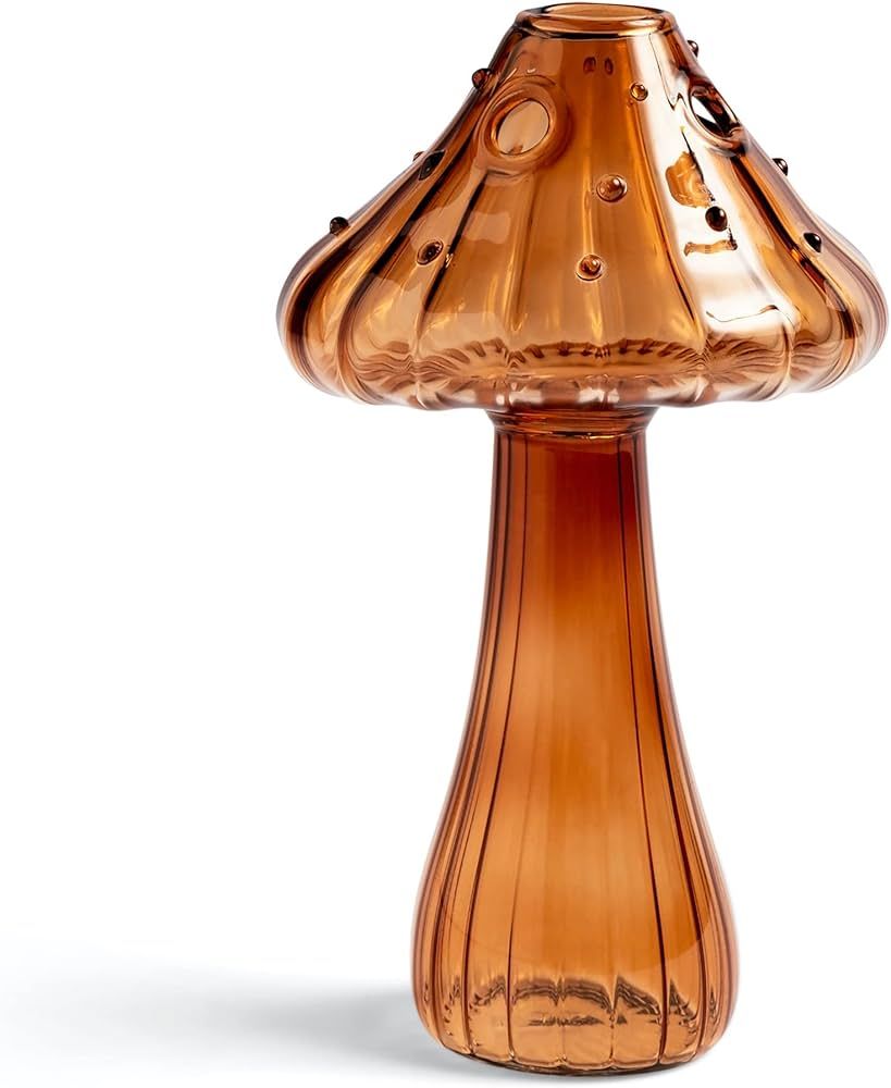 Hafhef Decorative Mushroom Vase, Delicate Flower Vase, Cottagecore Room Decor, Unique Brown Glass... | Amazon (US)