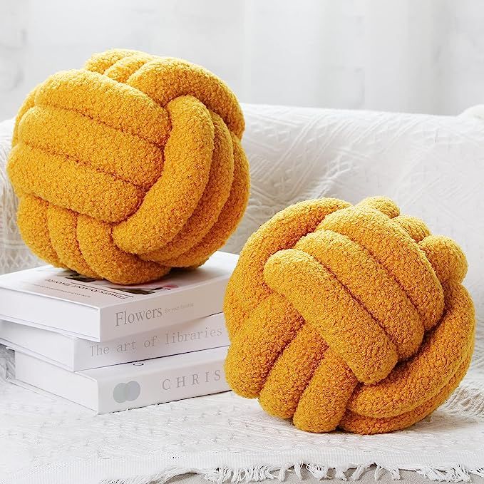 Namalu 2 Pcs Knot Pillows Home Decorative Round Ball Throw Plush Pillows Boucle Knotted Circle So... | Amazon (US)