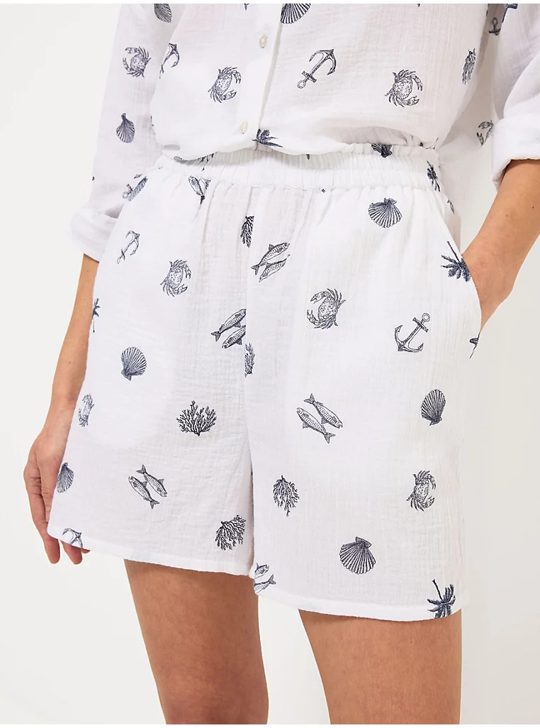 White Coastal Print Double Cloth Shorts | George