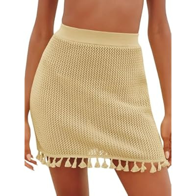 Fisoew Women's Crochet Swimsuit Cover Up Tassel Knit Hollow Out Bathing Suit Bikini… | Amazon (US)