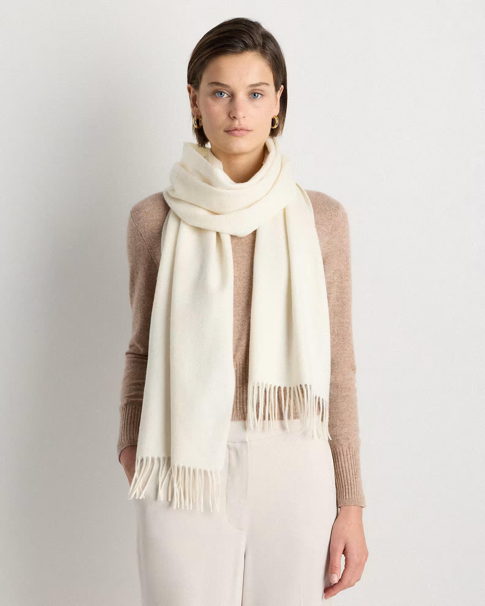 Mongolian Cashmere Woven Fringe Scarf in Ivory | Quince