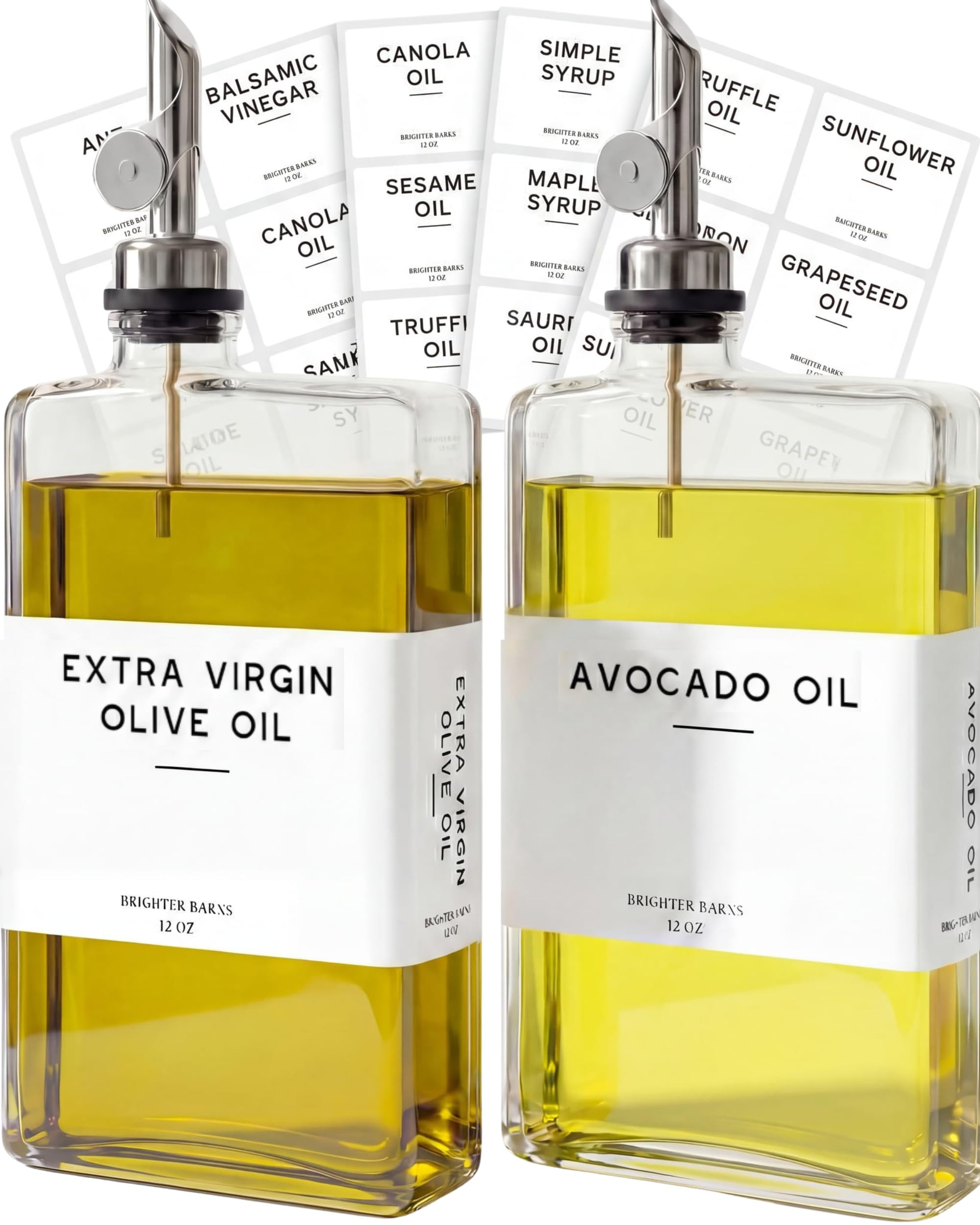 Glass Olive Oil Dispenser Bottle for Kitchen by Brighter Barns - Oil and Vinegar Dispenser Set, C... | Amazon (US)