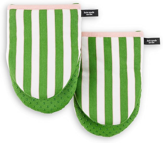 Kate Spade New York Botanical Stripe Mini Oven Mitt 2-Pack Set, 5.5" x 8", Green/Pink | Amazon (US)