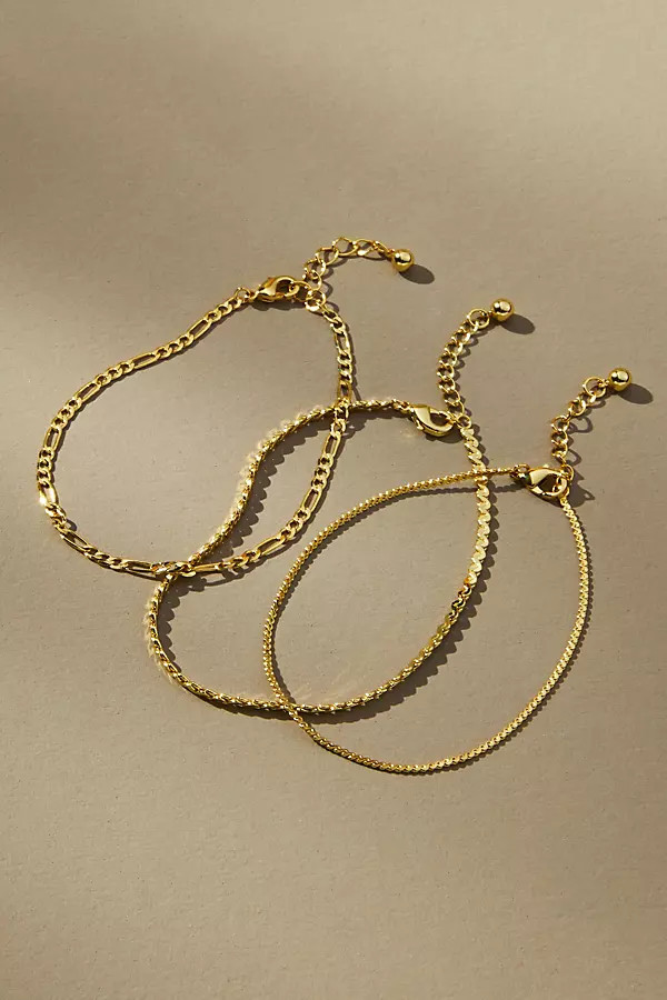 Gilded Chain Bracelets, Set of 3 | Anthropologie (US)