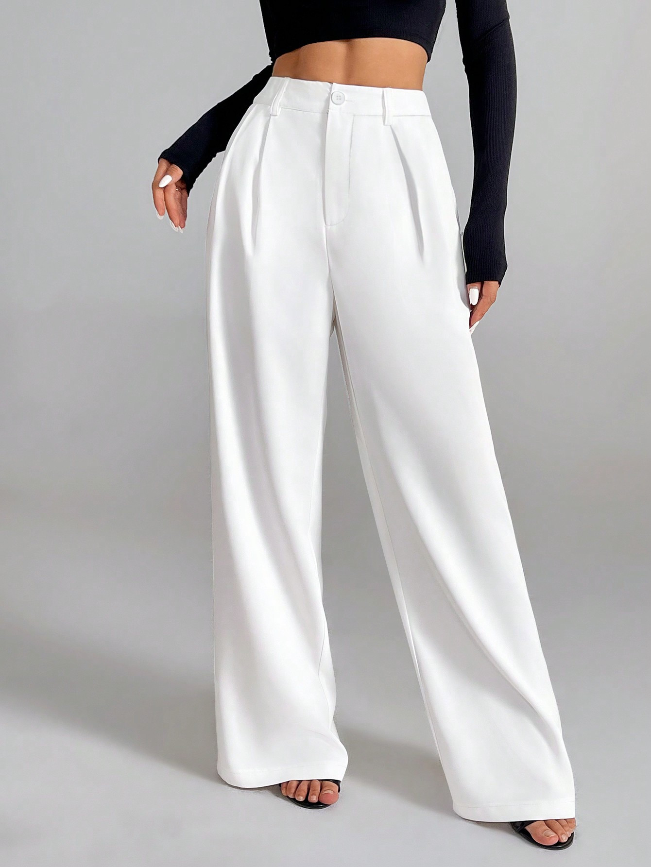 Pariaura Women's Elegant French Style White Office Pants | SHEIN