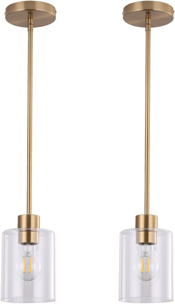 Brass Pendant Lights Kitchen Island,Modern Farmhouse Clear Glass Pendant Light,Gold Light Fixture... | Amazon (US)
