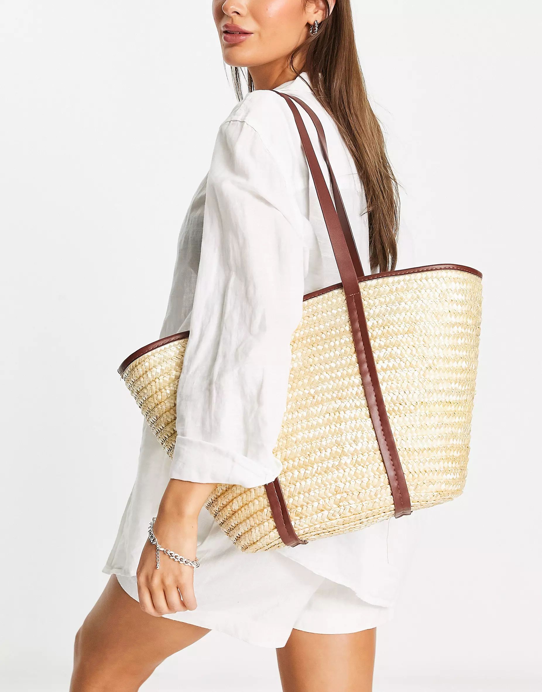 My Accessories London beach straw tote with dark brown trim | ASOS (Global)
