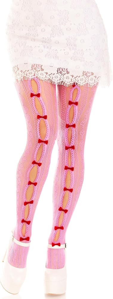 Leg Avenue Womens Sweetheart Striped Net Tights With Keyhole and Mini Bow DetailTights | Amazon (US)