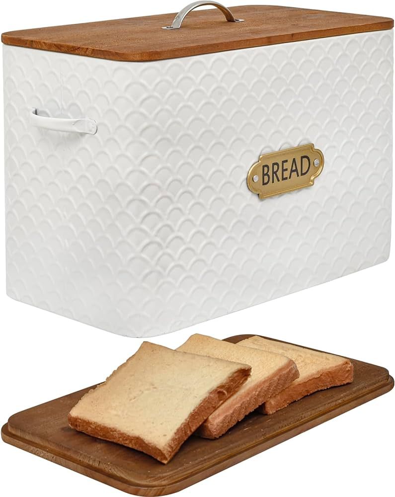 EMAX HOME Extra Large Space Saving Farmhouse Bread Box With Wood Lid - Holds 2 Loaves - Vertical ... | Amazon (US)