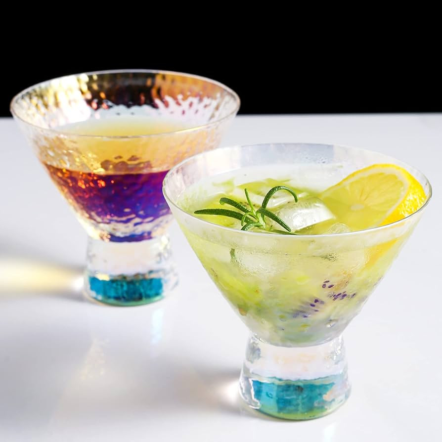 Lysenn Iridescent Stemless Martini Glasses Set of 2 - Premium Hammered Cocktail Glasses for Weddi... | Amazon (US)