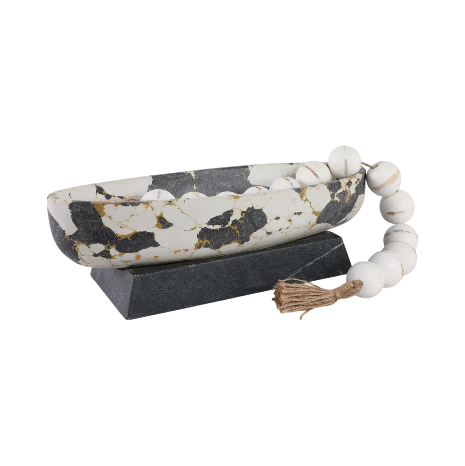 Everly Quinn 18" Calhoun Bowl With Marble Base, Black/White | Wayfair North America