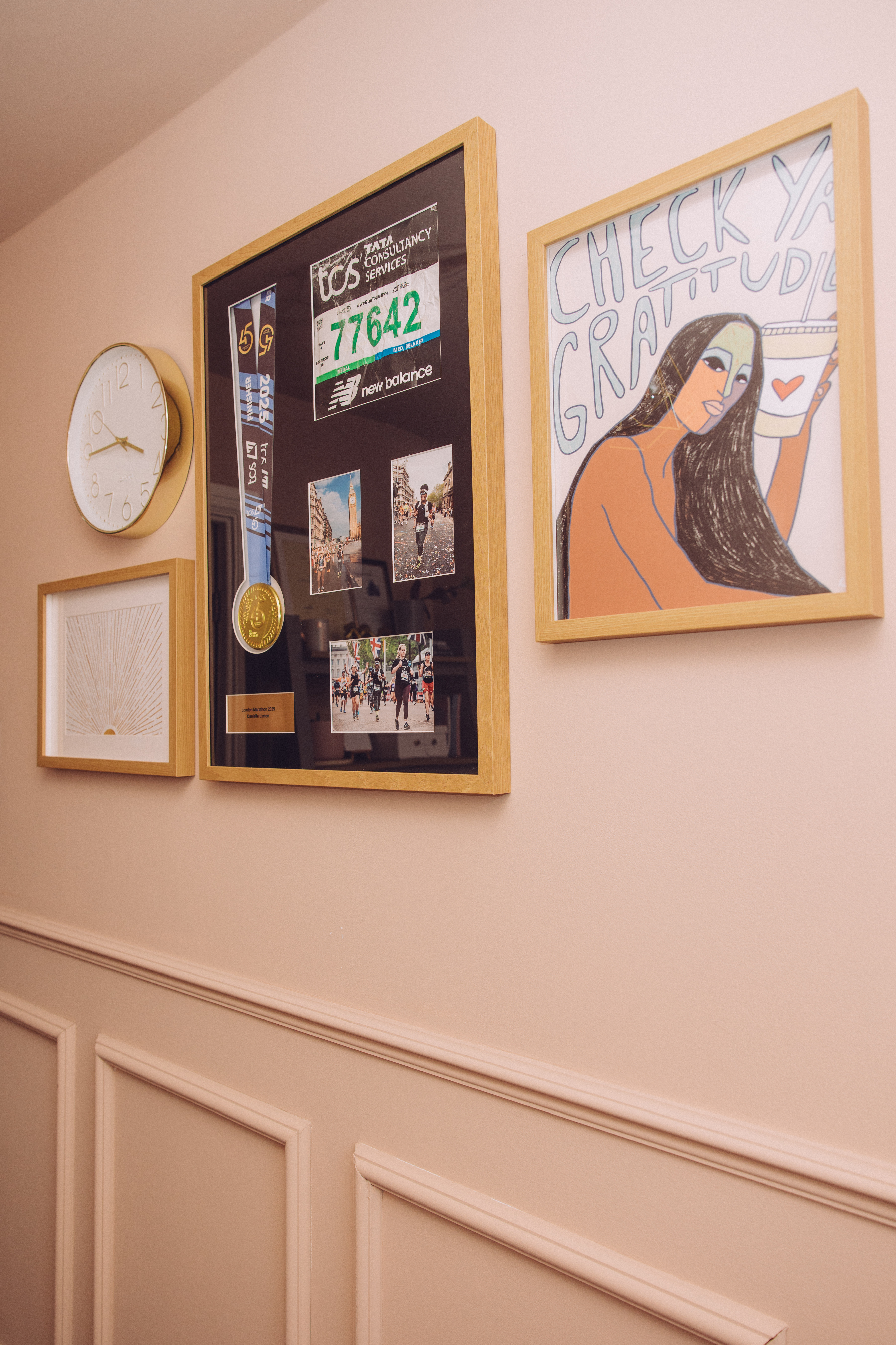 Home office, gallery wall, prints, gold clock, pink office, picture frames, oak picture frames 

#LTKuk #LTKhome