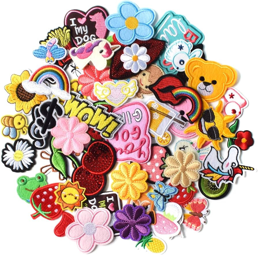 AXEN 60PCS Embroidered Iron On Patches DIY Accessories, Random Assorted Decorative Patches, Cute ... | Amazon (US)