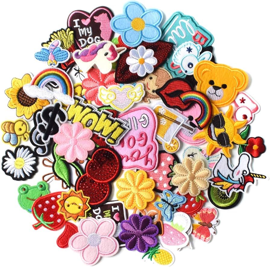 AXEN 60PCS Embroidered Iron On Patches DIY Accessories, Random Assorted Decorative Patches, Cute ... | Amazon (US)