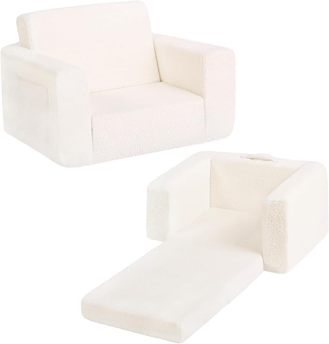 Welnow Toddler Chair, 2-in-1 Soft Sherpa Kids Sofa, Convertible Toddler Couch Lounger, Flip Out K... | Amazon (US)