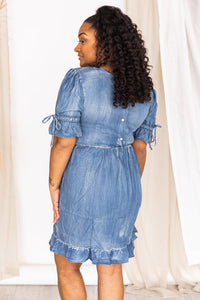 Marketside City Tiered Babydoll Denim Dress | The Pink Lily Boutique
