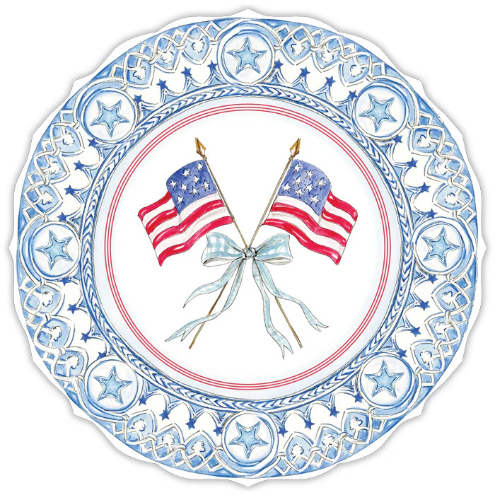 Patriotic Plate Light Blue Flags Bow Posh Die-Cut Placemat | Rosanne Beck Collections