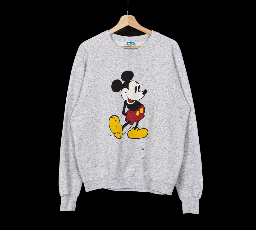 80s Mickey Mouse Sweatshirt - Men's Large, Women's XL | Vintage Heather Gray Raglan Sleeve Disney... | Etsy (US)