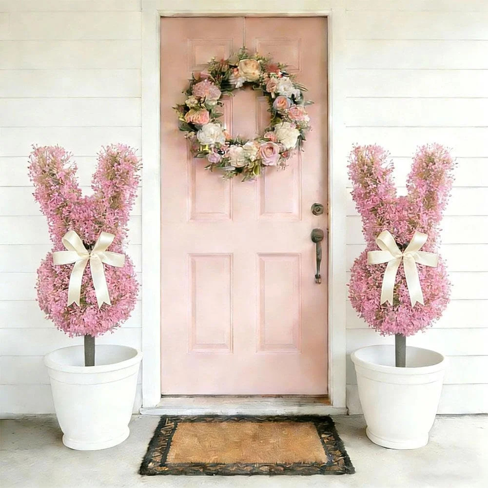 Pink Bunny Shaped Topiary Trees with Ground Spike, Lifelike Easter Bunny Topiary Tree, Artificial... | Walmart (US)