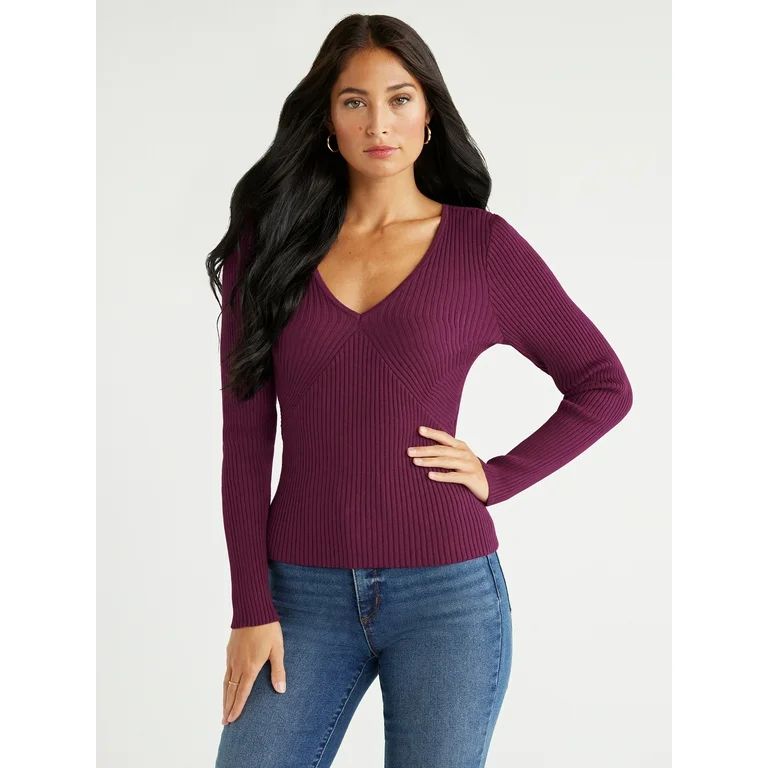 Sofia Jeans Women's Ribbed Sweater with Long Sleeves, Sizes XS-3XL - Walmart.com | Walmart (US)