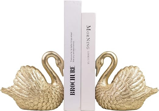 Swan Decorative Bookends,Resin Book Ends for Shelves,Unique Gold Book Holders,Heavy Duty Swan Dec... | Amazon (US)