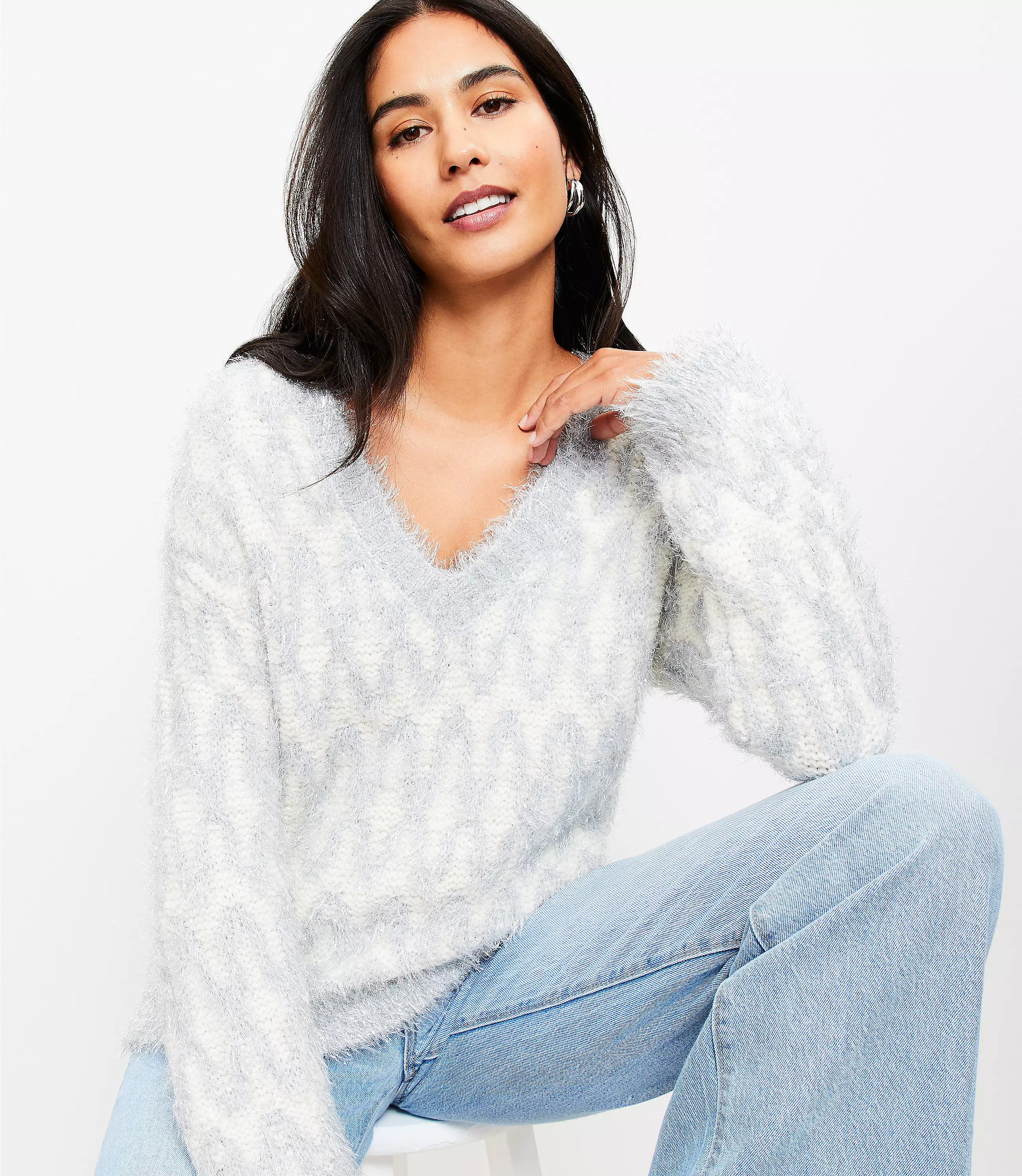 Geo Sparkle V-Neck Sweater | LOFT