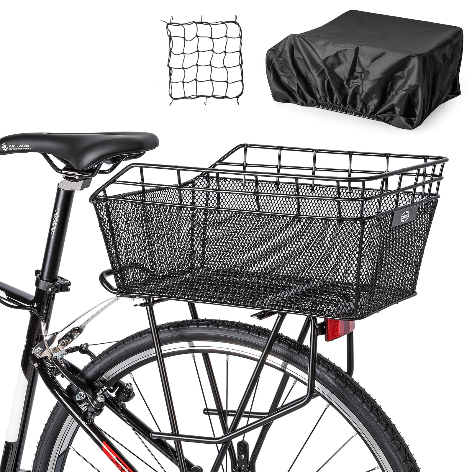 Rear Bike Basket - Large Bicycle Rear Basket with Cargo Net and Waterproof Cover, Wire Bike Baske... | Amazon (US)