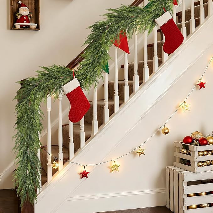 Real Touch Christmas Norfolk Pine Garland - 16ft Artificial Christmas Garland Fake Pine Needles F... | Amazon (US)