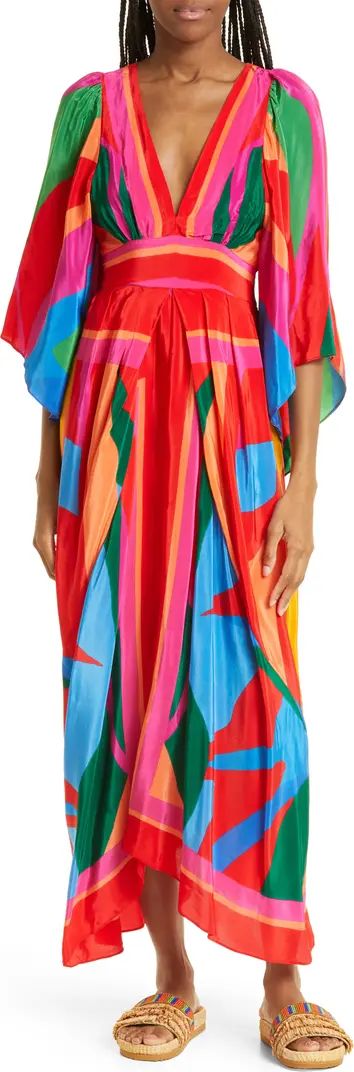 Abstract Leaf Print Angel Sleeve Dress | Nordstrom