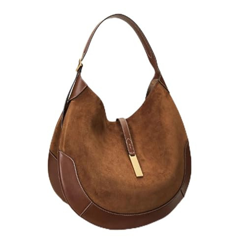 Vintage Suede Tote Bag for Women, Large Brown Suede Shoulder Bag with Adjustable Strap and Crossbody Hobo Bag Suede Purse Crescent Handbag Underarm Purse for Everyday Work Winter Fall Travel | Amazon (US)