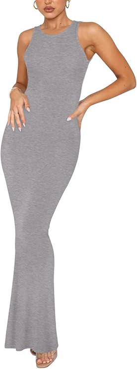 REORIA Women's Summer Sexy Lounge Tank Long Dress Elegant Sleeveless Halter Neck Bodycon Maxi Dre... | Amazon (US)