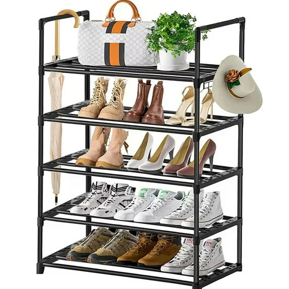 5 Tiers Shoe Rack with Hook, Stackable Shoe Organizer Storage for Shoe and Boot, Shoe Shelf for C... | Walmart (US)