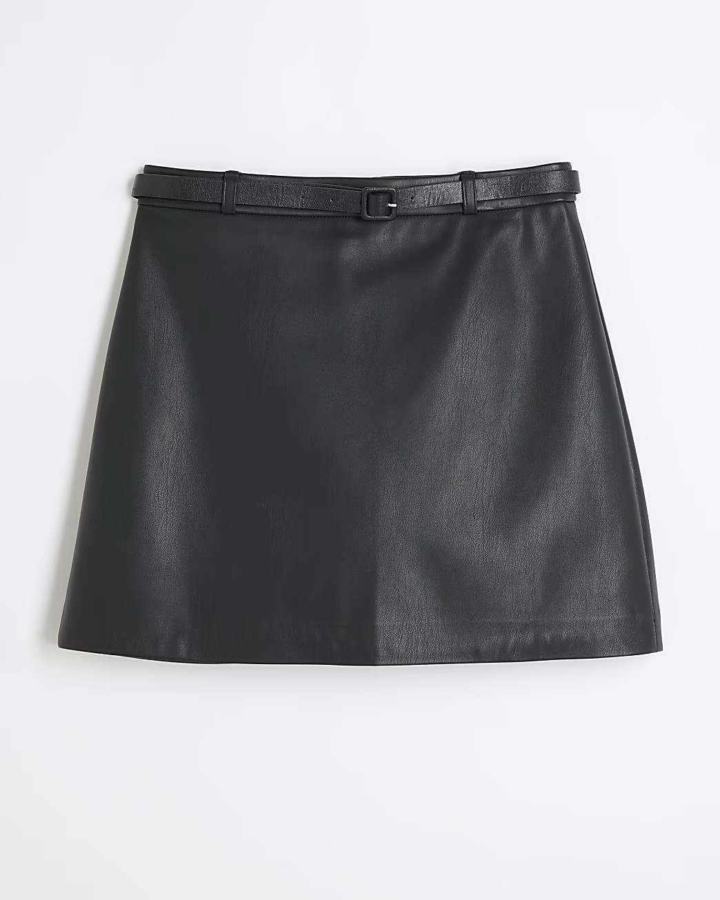 Black Belted Faux Leather Mini Skirt | River Island (UK & IE)