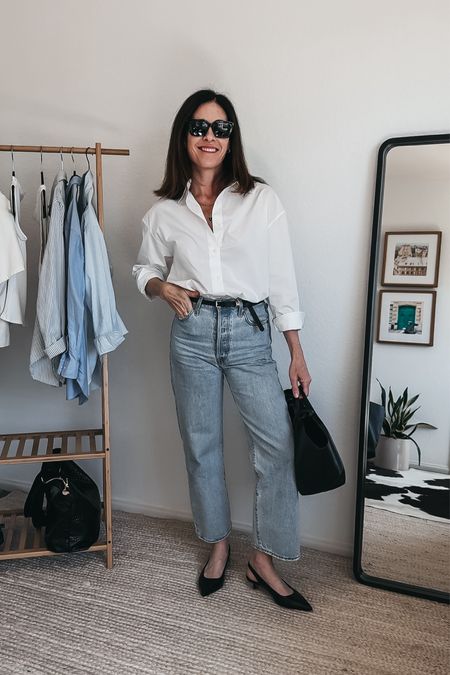 White button up - sold out nyc (fits large) 
15% off code - CONNIVIP15

Belt - Freda Slavador - code 15CONNI for 15% off 

Jeans - Levi’s ribcage angle Jean (fit TTS) 

Bag - 

Shoes - 

#jeans #buttonup #kittenheels 

#LTKover40 #LTKstyletip #LTKshoecrush