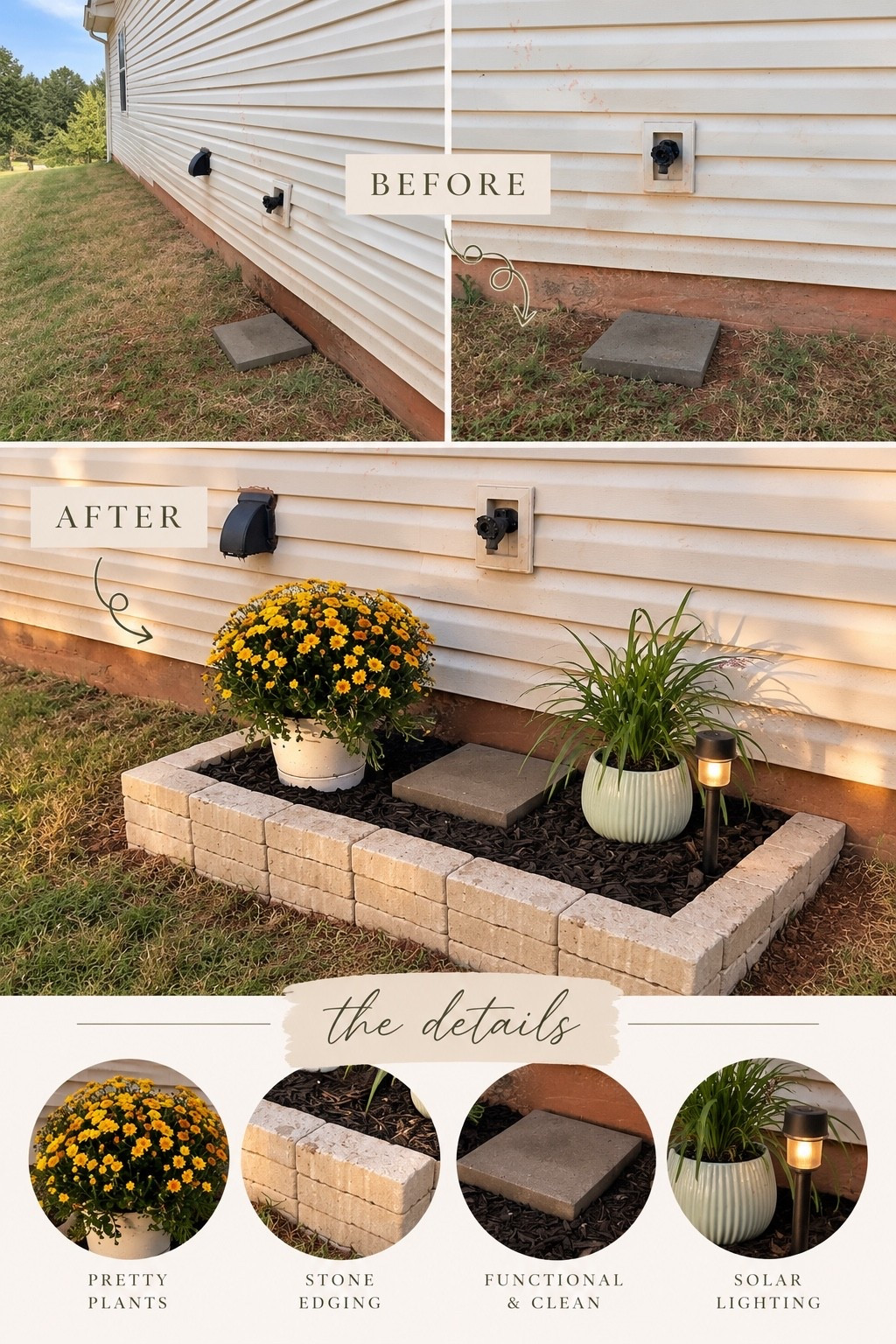 small side yard makeover on a budget 🤍 this little spot needed some serious help, and our hard clay soil definitely changed the plan 😂 we ended up creating a simple raised garden area with paver edging, black mulch, potted plants + a solar garden light. such an easy DIY landscaping project that made this awkward little space feel so much more finished.

linking the outdoor planters, solar lights, garden essentials + similar landscaping finds to recreate the look 🌿

#LTKHome #LTKFinds #OutdoorLiving #YardMakeover #DIYLandscaping #BudgetLandscaping #SmallYardIdeas #GardenIdeas #OutdoorDecor #ContainerGarden

#LTKHome #LTKSeasonal #LTKActive

#LTKActive #LTKHome #LTKSeasonal