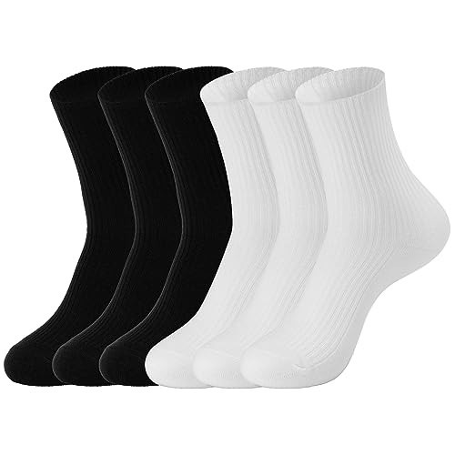 ZXTSWDTS Women Crew Socks Aesthetic Neutral Socks Soft Cotton Cute Socks Solid Color for Girls Ladies Clothes (Cotton Blend, Black & White) | Amazon (US)