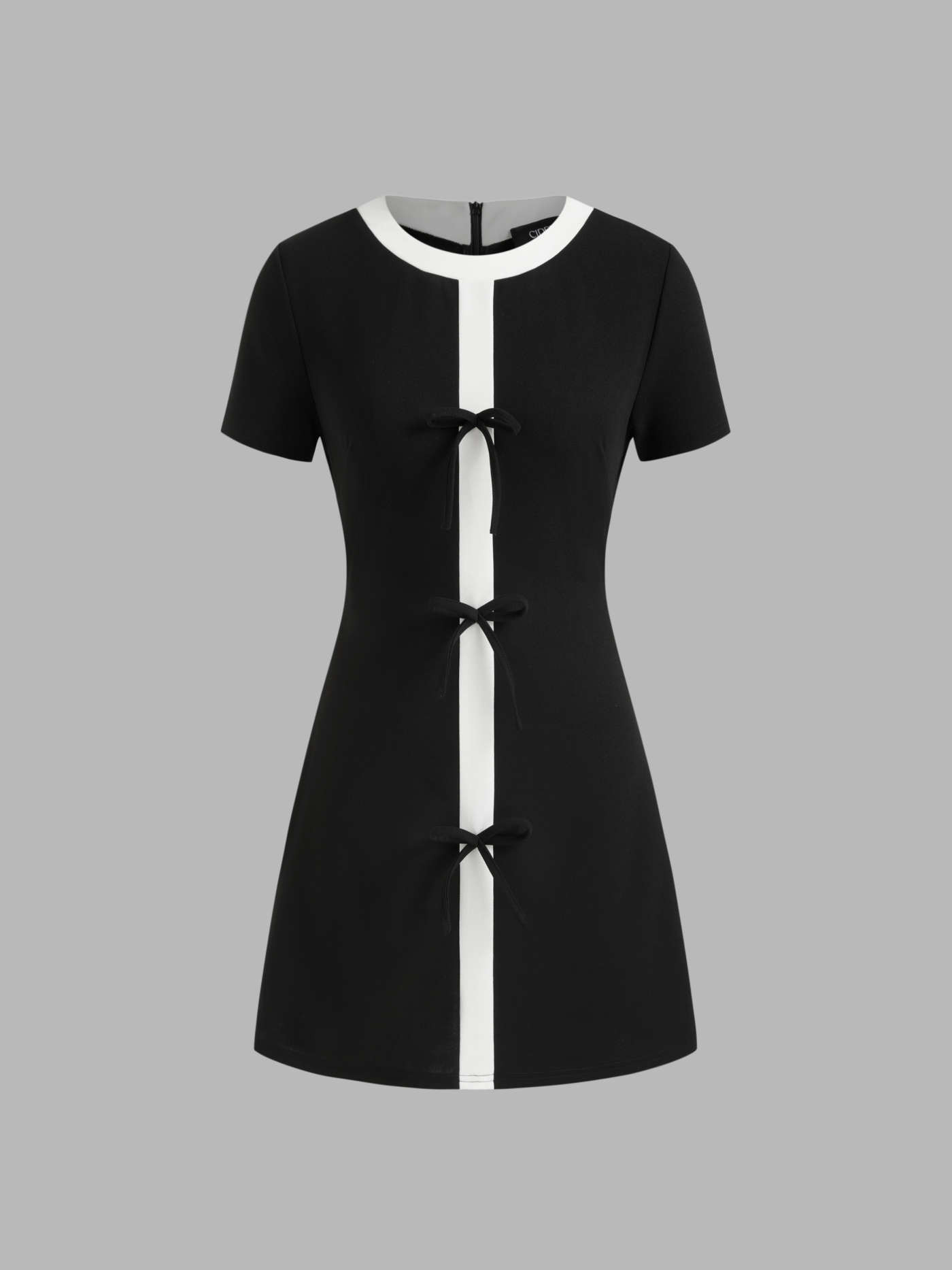 Round Neckline Contrasting Binding Bowknot Mini Dress | Cider
