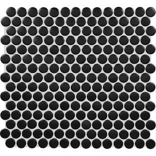 Restore Black 11 in. x 10 in. Glazed Porcelain Penny Round Mosaic Tile (12.45 sq. ft./Case) | The Home Depot
