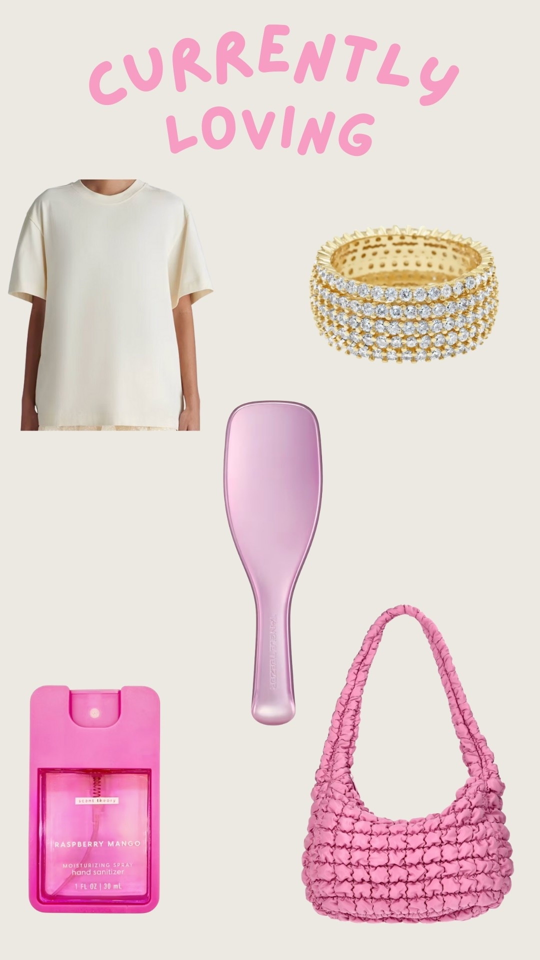 Currently loving. Tee. Gold ring. Hairbrush. Trending. Best sellers. Affordable. Viral. Look for less bag. Pink  

#LTKFindsUnder50 #LTKFindsUnder100 #LTKSeasonal