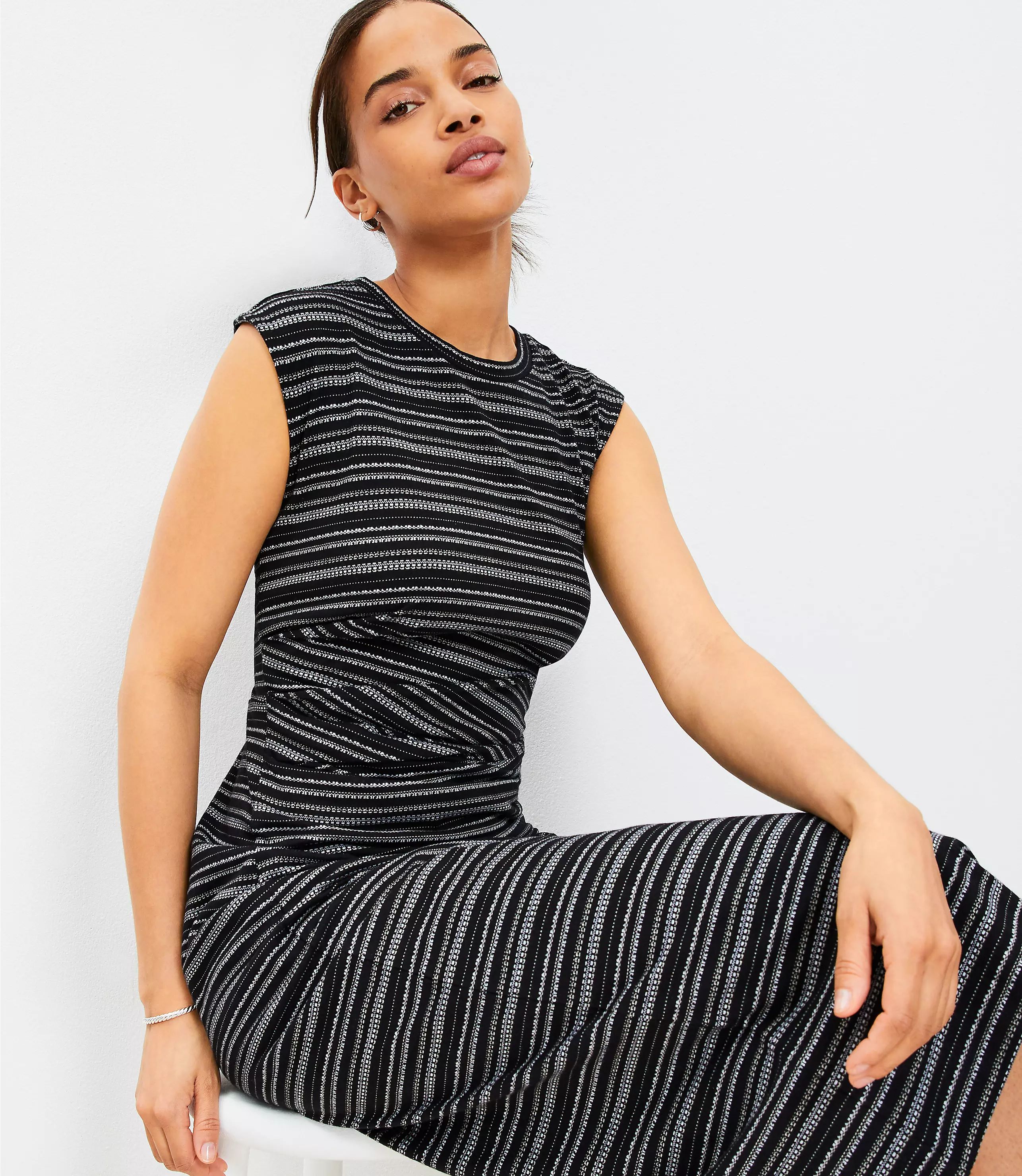 Striped Ruched Muscle Tee Midi Dress | LOFT