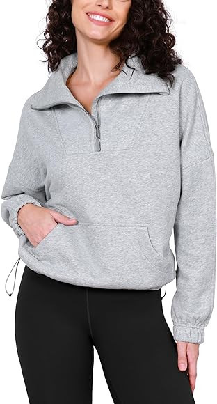 ODODOS Cinchable Sweatshirts for Women Funnel Neck Half Zipper Hoodies Fleece Lined Oversized Pul... | Amazon (US)