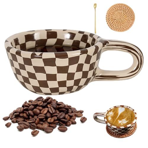 IZIVE Brown Checkered Mug, Checkerboard Coffee Mug, Brown Checkered Coffee Mug, Chessboard Ceramic Mugs, High-Value Retro Cup, Coffee Cup, Hot Drink or Cold Drink Juice Drink Cup (Brown, 1PCS) | Amazon (US)