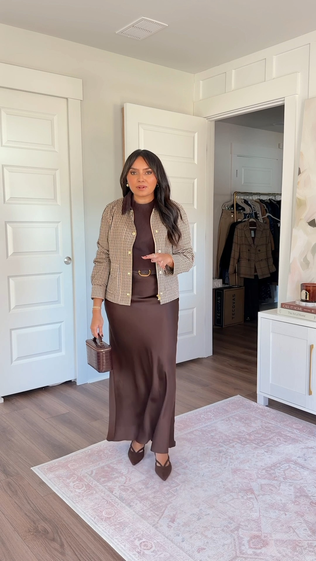 Plaid field jacket size xs petite TTS
Brown cocoa berry sweater size xxs TTS
Brown hot fudge size xs TTS
Brown heels size 5 TTS
Dark brown belt 27” - 31”



#LTKSaleAlert #LTKPetite #LTKStyleTip