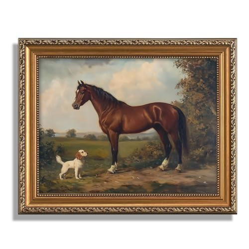 ASTRDECOR Gold Framed Retro Wall Art for Home Decor, Classic Horse & Dog Canvas Artwork, Vintage Western Canvas Prints, Rustic Farmhouse Wall Decor for Bathroom, Living Room, 9x12Inch | Amazon (US)